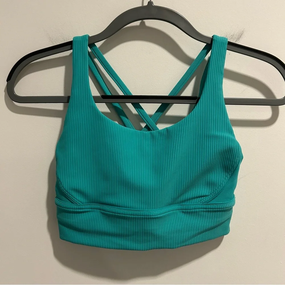 Lululemon Energy Ribbed Longline Bra Medium Support, B-D Cups in Paradise Green